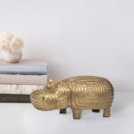 Enchanting 9″ Gold Metal Funky Hippo Figurine – 4″ W x 9″ L x 4″ H - Chic Decora