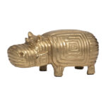 Enchanting 9″ Gold Metal Funky Hippo Figurine – 4″ W x 9″ L x 4″ H - Chic Decora