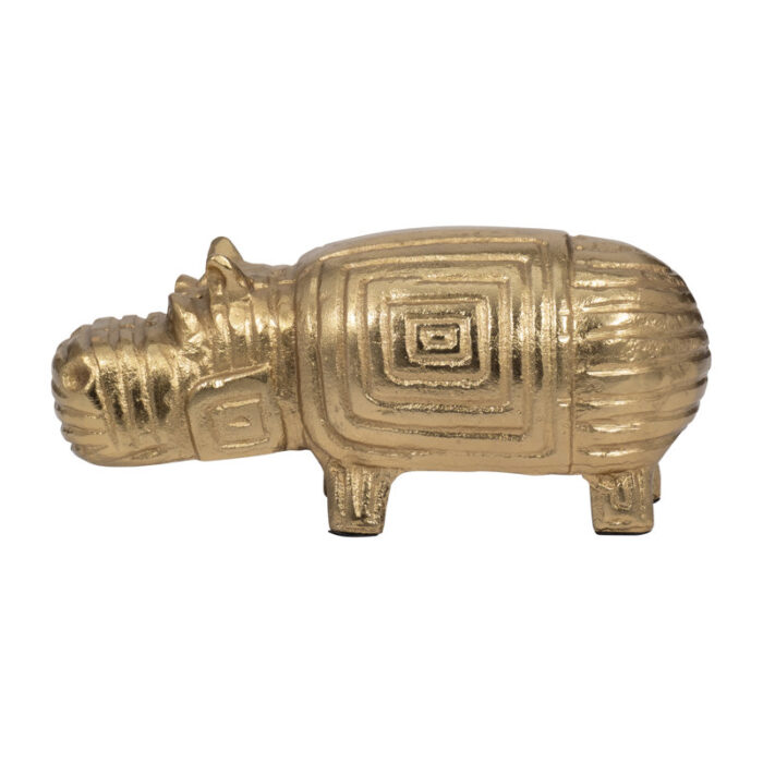 Enchanting 9″ Gold Metal Funky Hippo Figurine – 4″ W x 9″ L x 4″ H - Chic Decora