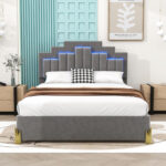 Enriko 4 Drawers Upholstered Platform Bed with LED Lights - Chic Decora