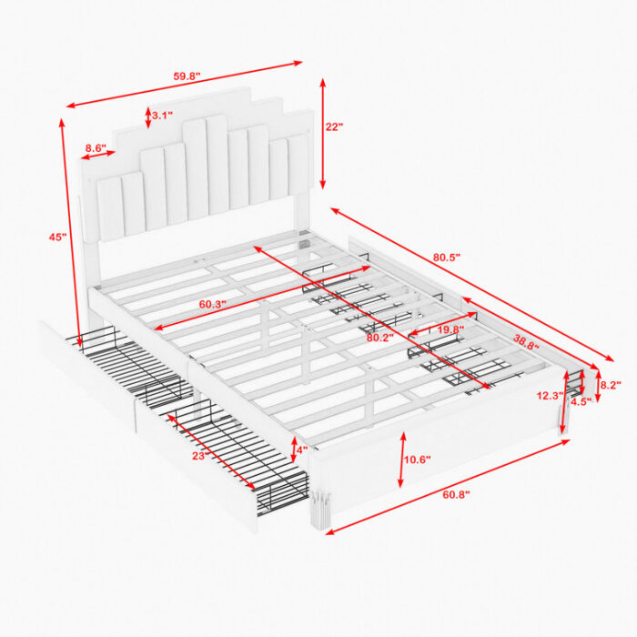 Enriko 4 Drawers Upholstered Platform Bed with LED Lights - Chic Decora