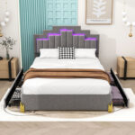 Enriko 4 Drawers Upholstered Platform Bed with LED Lights - Chic Decora