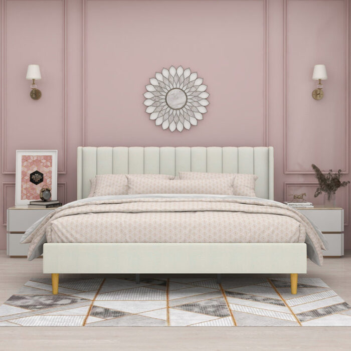 Eriksay Low Profile Upholstered Platform Bed with Winback Headboard - Chic Decora