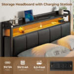 Etsuyo Upholstered Storage Bed withHeadboard, LED Lights and Charging Station - Chic Decora