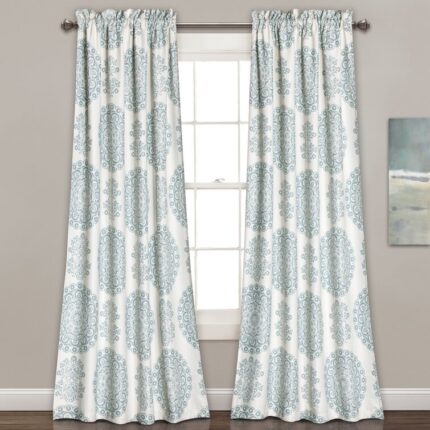 Evelyn Medallion Polyester Room Darkening Curtain Pair (Set of 2) - Chic Decora