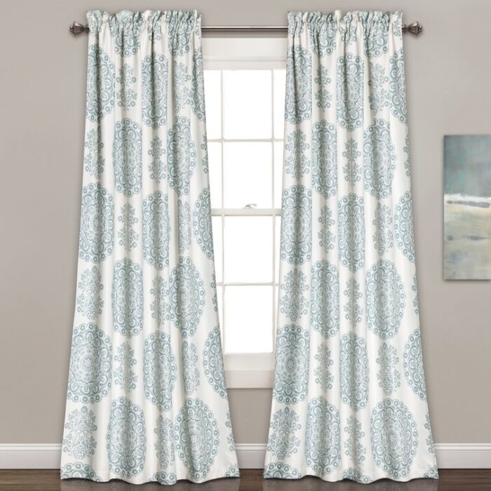 Evelyn Medallion Polyester Room Darkening Curtain Pair (Set of 2) - Chic Decora