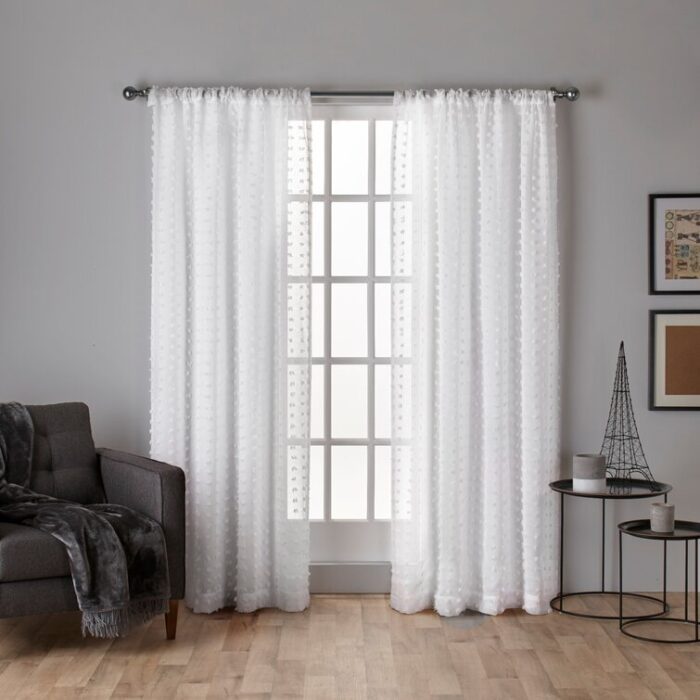 Exclusive Home Spirit Woven Pouf Applique Sheer Rod Pocket Curtain Panel Pair (Set of 2) - Chic Decora