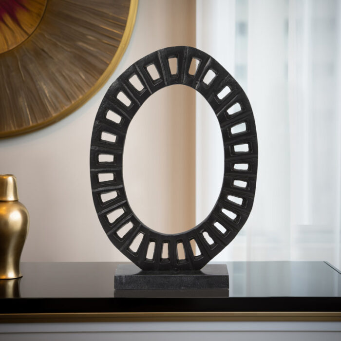 Exquisite 17″ Teigan Ring Statuary in Black – A Stunning Aluminum and Marble Sculpture - Chic Decora