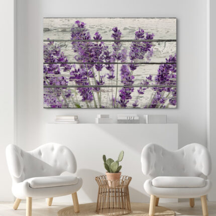 Famous Artwork Purple Lavender Flowers On Wood Effect Background Retro Rustic Large Pictures Canvas Print Wall Art - Chic Decora