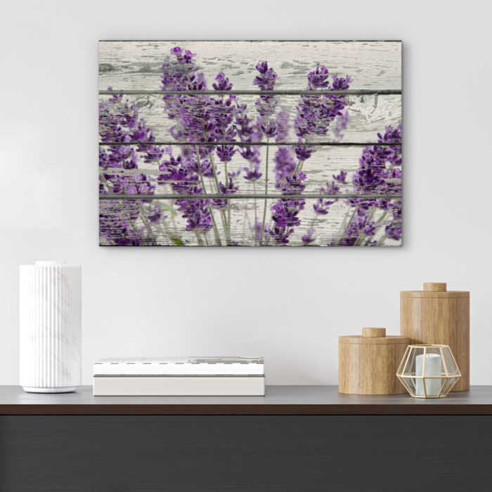 Famous Artwork Purple Lavender Flowers On Wood Effect Background Retro Rustic Large Pictures Canvas Print Wall Art - Chic Decora