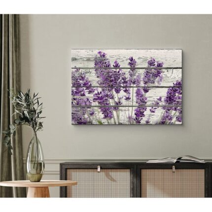 Famous Artwork Purple Lavender Flowers On Wood Effect Background Retro Rustic Large Pictures Canvas Print Wall Art - Chic Decora