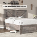 Farmhouse Bed Frame with 49.2″ Barn Door Headboard - Chic Decora