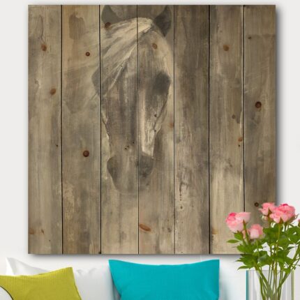 Farmhouse Horse – Modern Farmhouse Print on Natural Pine Wood - Chic Decora