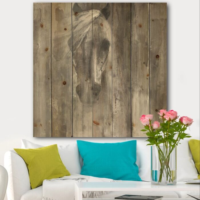 Farmhouse Horse – Modern Farmhouse Print on Natural Pine Wood - Chic Decora