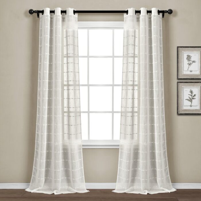 Farmhouse Textured Sheer Polyester Sheer Curtain Pair (Set of 2) - Chic Decora