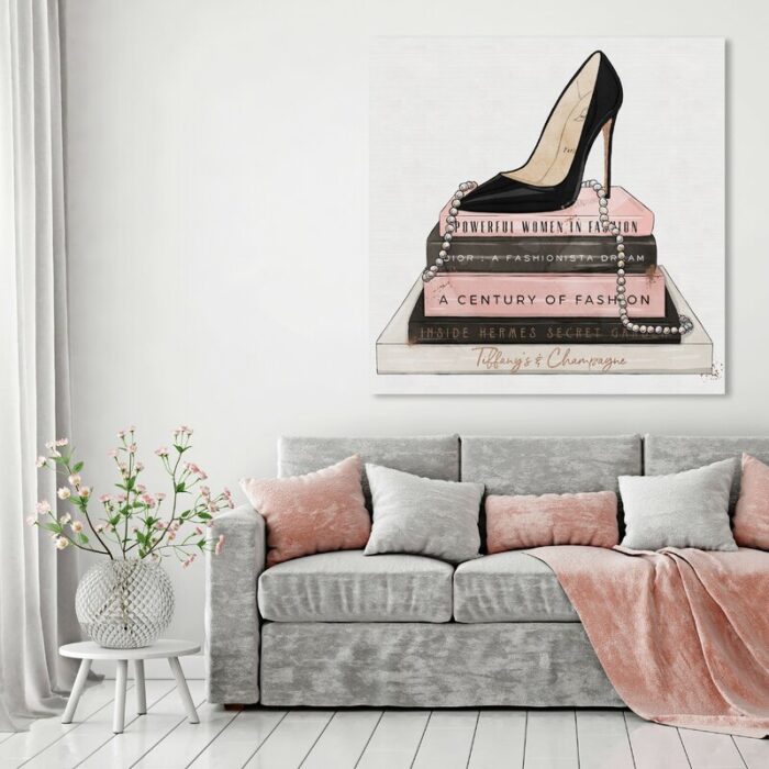 Fashion and Glam Classic Stiletto and High Fashion Books, Glam and Pastel Canvas Wall Art for Closet - Chic Decora