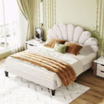 Feehley Upholstered Platform Bed with Flower Pattern Velvet Headboard - Chic Decora