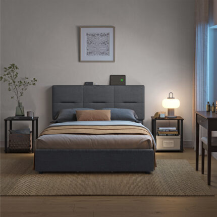 Fehi Upholstered Bed Frame with Headboard, 4 Storage Drawersï¼ŒCharging Station, Sensor Night Lights - Chic Decora