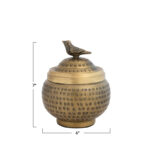 Feliberto Round Hammered Metal Container with Bird Finial - Chic Decora