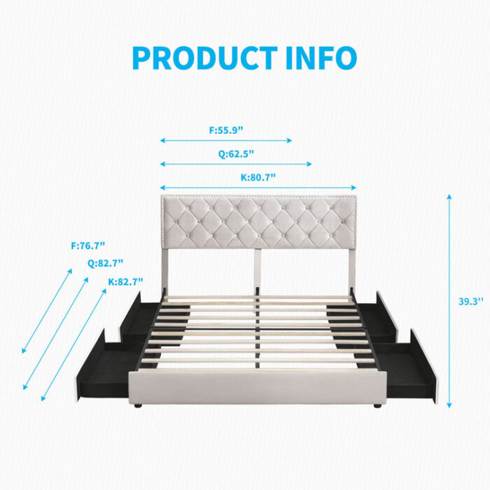 Ficoide Upholstered Slat Storage Bed - Chic Decora