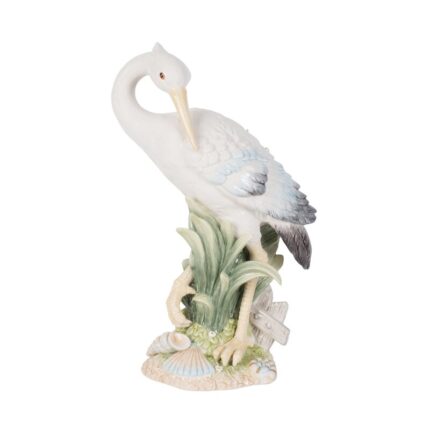 Fitz and Floyd Newport Home Coastal Ceramic Egret Facing Backward Figurine, 14.25 inches White - Chic Decora