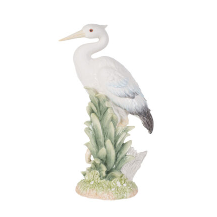 Fitz and Floyd Newport Home Coastal Ceramic Egret Facing Forward Figurine, 16 inches, White - Chic Decora