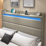 Floating Bed Frame with LED Lights, Upholstered Platform Bed - Chic Decora