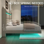 Floating Bed Frame with LED Lights, Upholstered Platform Bed - Chic Decora