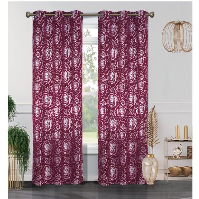 Floral Metallic Blackout Grommet Curtain Panels (Set of 2) - Chic Decora