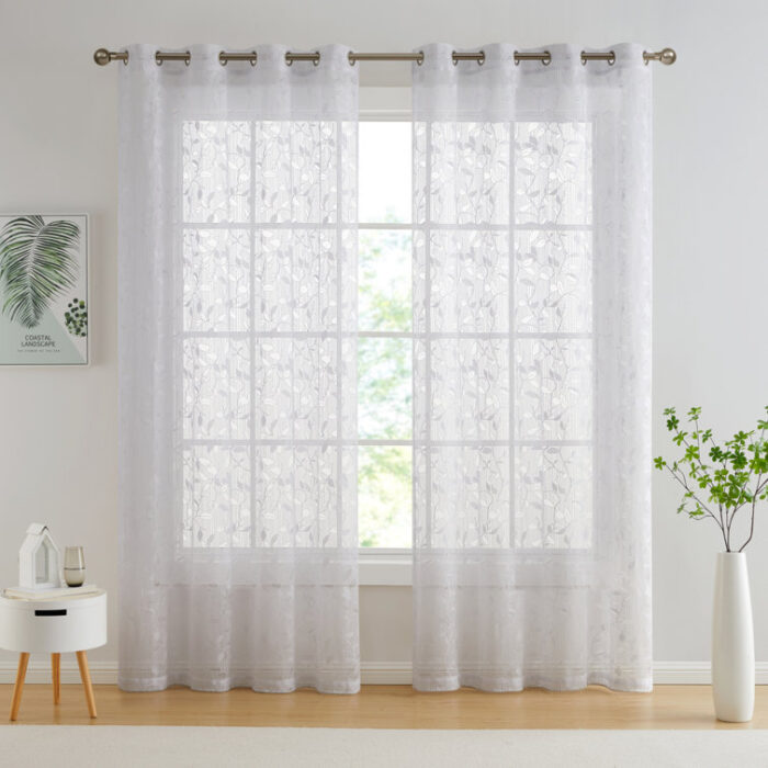 Floral Semi-Sheer Grommet Window Curtain Panels Set (Set of 2) - Chic Decora