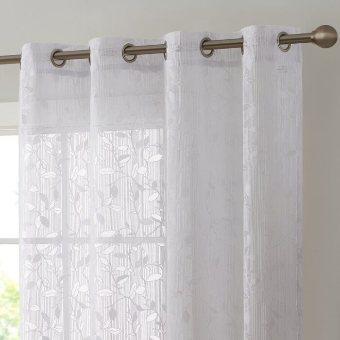 Floral Semi-Sheer Grommet Window Curtain Panels Set (Set of 2) - Chic Decora