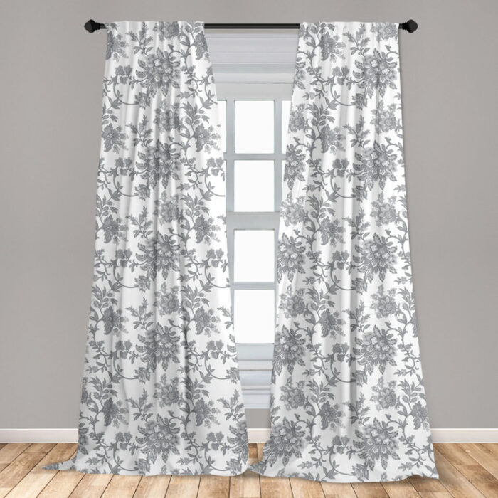 Floral Semi-Sheer Rod Pocket Curtain Panels (Set of 2) - Chic Decora