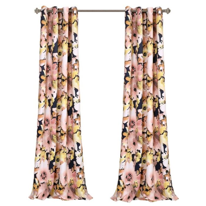 Floral Watercolor Polyester Room Darkening Curtain Pair (Set of 2) - Chic Decora