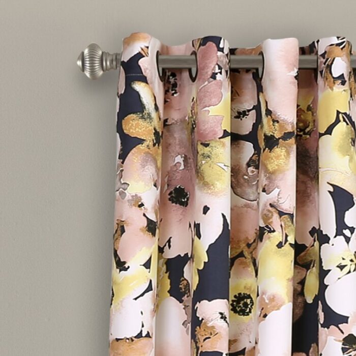 Floral Watercolor Polyester Room Darkening Curtain Pair (Set of 2) - Chic Decora