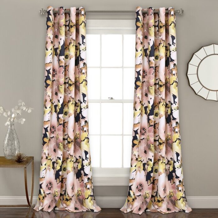 Floral Watercolor Polyester Room Darkening Curtain Pair (Set of 2) - Chic Decora