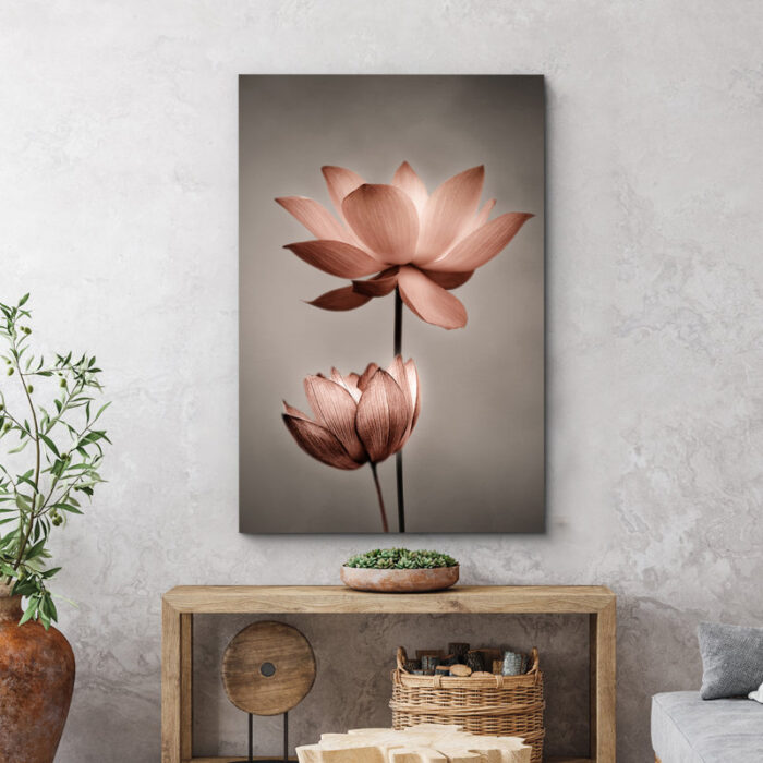 Flower Blossom Lotus Flower Pictures Minimalist Floral Bathroom Decor Large Gallery Wrapped Canvas Print Wall Art - Chic Decora