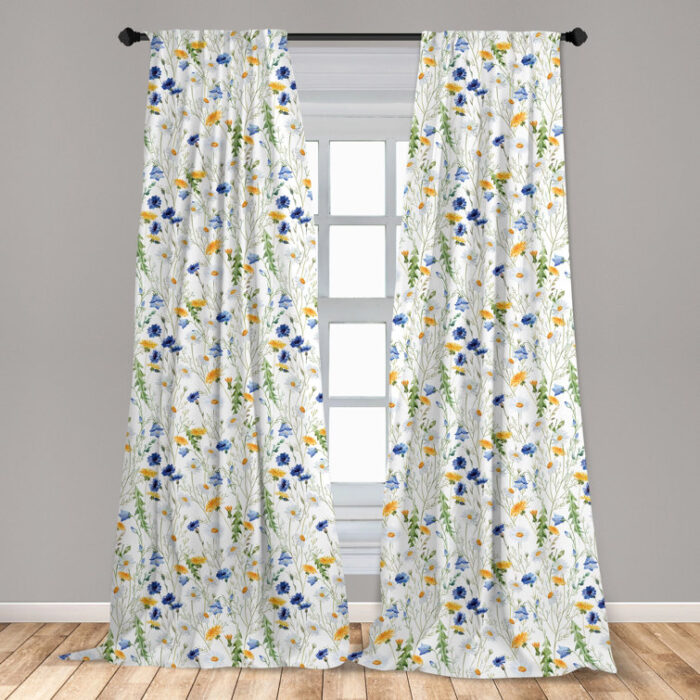 Flower Semi-Sheer Rod Pocket Curtain Panels (Set of 2) - Chic Decora