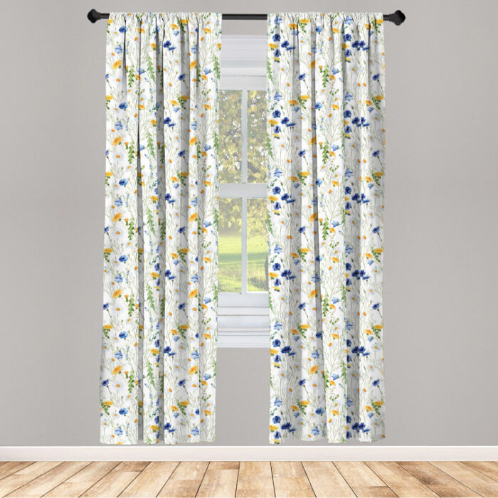 Flower Semi-Sheer Rod Pocket Curtain Panels (Set of 2) - Chic Decora