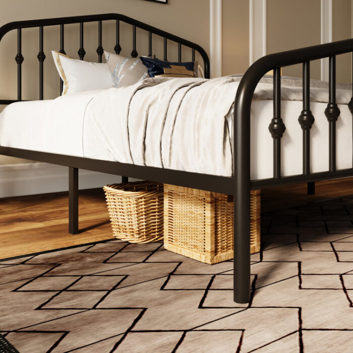 Fordingbridge Black Metal Platform Bed with Vintage-Style Headboard and Footboard - Chic Decora