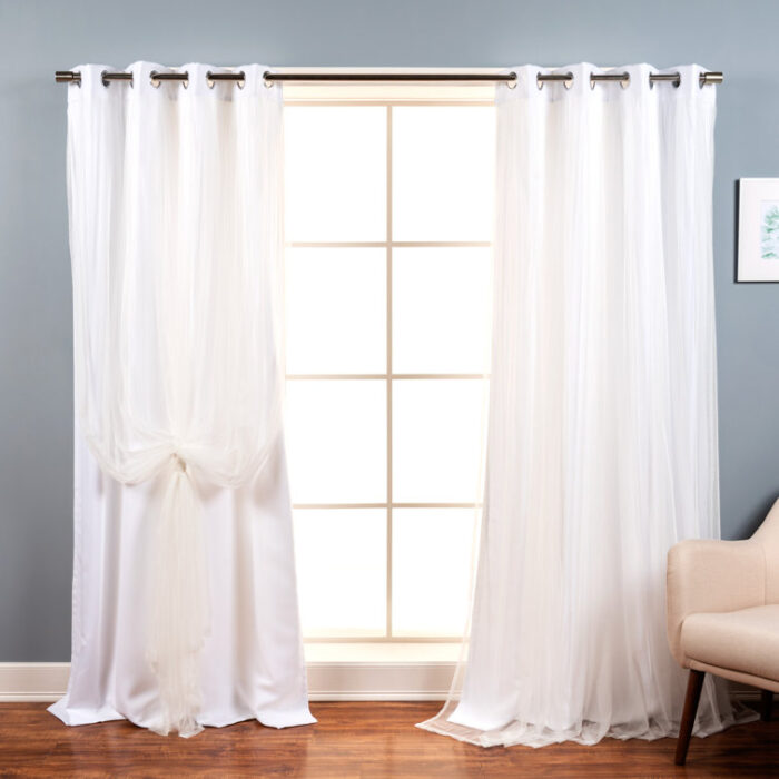 Fortuna Brockham Solid Tulle Overlay Room Darkening Grommet Curtain Panels (Set of 2) - Chic Decora