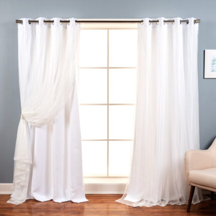 Fortuna Brockham Solid Tulle Overlay Room Darkening Grommet Curtain Panels (Set of 2) - Chic Decora