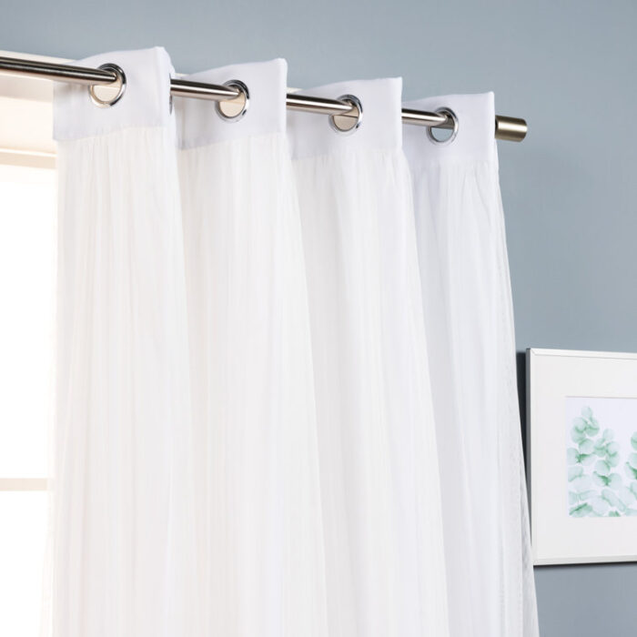 Fortuna Brockham Solid Tulle Overlay Room Darkening Grommet Curtain Panels (Set of 2) - Chic Decora