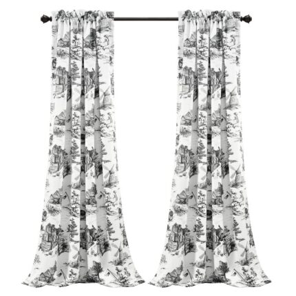 French Country Toile Polyester Room Darkening Curtain Pair (Set of 2) - Chic Decora