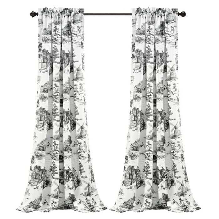 French Country Toile Polyester Room Darkening Curtain Pair (Set of 2) - Chic Decora