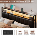 Full Bed Frame With 2 Storage Drawers, 2-Tier Storage Pu Headboard With Charging Station& Led Lights, Metal Platform Bed/No Box Spring Needed/Noise Free/Rustic Brown - Chic Decora