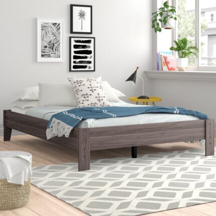 Wood and Black Metal Frame Platform Bed with Headboard no Upholstered Storage - Chic Decora