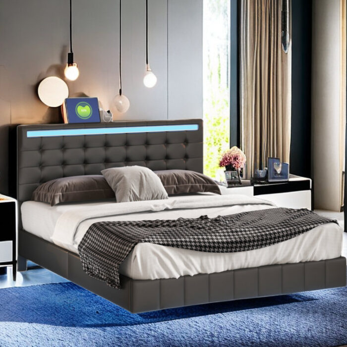 Gavrosh Floating Bed with LED Lights and USB Charging - Chic Decora