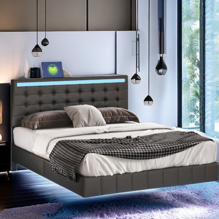 Gavrosh Floating Bed with LED Lights and USB Charging - Chic Decora