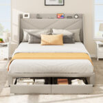 Genevi Upholstered Storage Bed with Built-in Outlets - Chic Decora