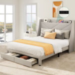 Genevi Upholstered Storage Bed with Built-in Outlets - Chic Decora